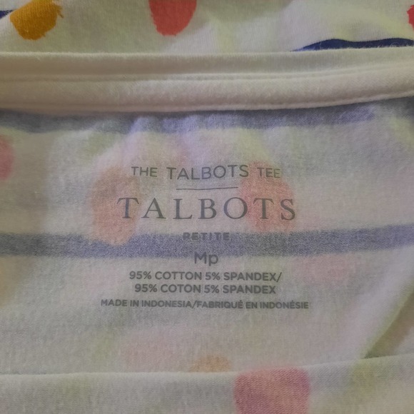 Talbots Ivory & India Ink Dots & Stripes Pink Blue Boat Neckline Top Size MP - Picture 4 of 6